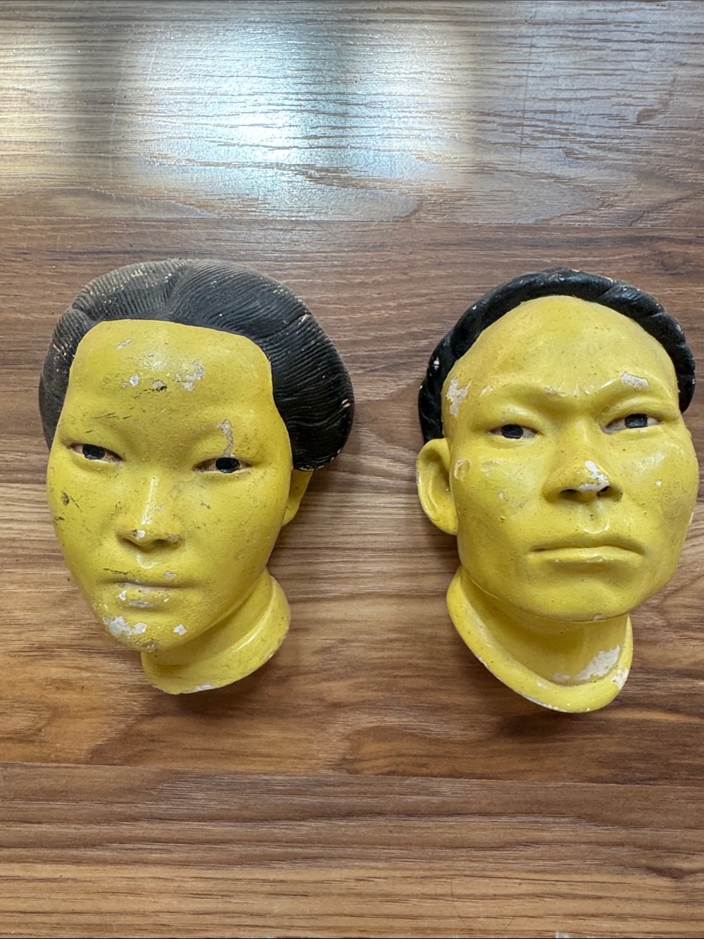 Vintage Yellow Ceramic Wall Mask Pair - Decorative Home Wall Decor